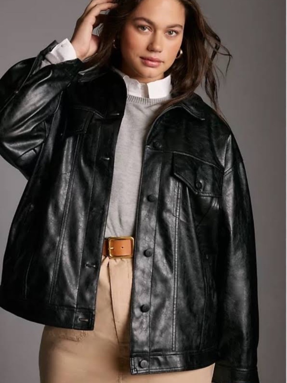 Anthropologie Pilcro Faux Leather Trucker Jacket - Black - Size S